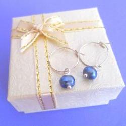 Lil' Noir Droplets - 925 Silver earrings, Dark Silver Fresh Water Pearls