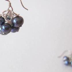 Dancing Noir Fairies Earrings - Fresh Water Pearls & 925 Silver