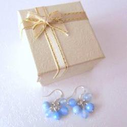 My Fair Lady Earrings - Faceted Blue Agate, 925 Silver